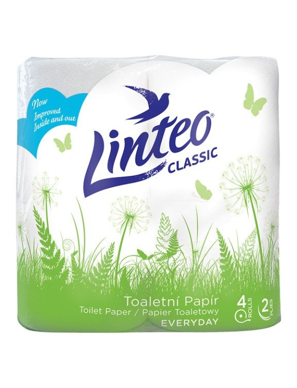 Toaletný papier Linteo Classic – biely, 2-vrstvový, 4 kotúče