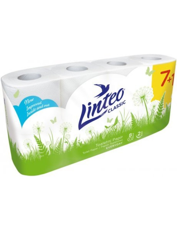 Toaletný papier Linteo Classic – biely, 2-vrstvový, 7 + 1 kotúčov