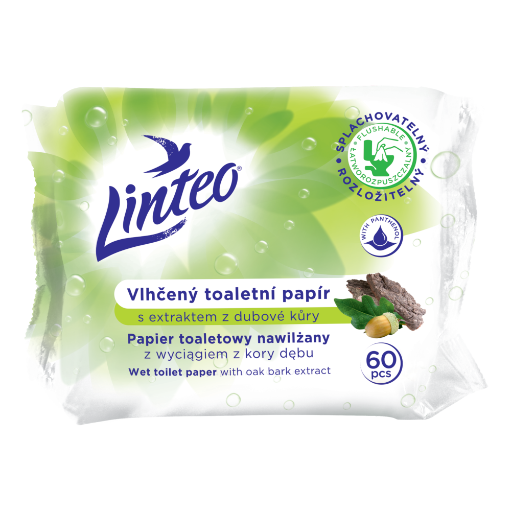 Vlhčený toaletný papier Linteo s extraktom z dubovej kôry – 60 ks